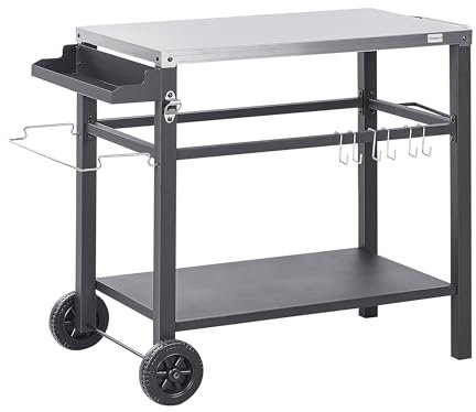 Beliani Garten Servierwagen Metall schwarz/Silber 2 Etagen mit Edelstahlplatte Spiazzi