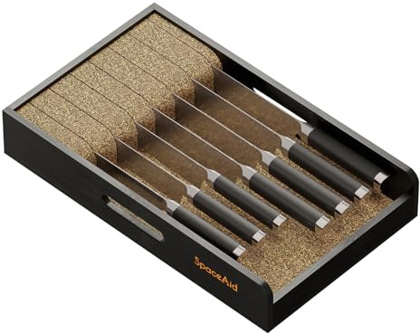 SpaceAid Messer-Schubladen-Organizer, 22,9 cm breit, Bambus-Einsatz, Küchensteak-Messer-Halter, Organizer-Block für Schublade in der Aufbewahrung, Größe M, Schwarz