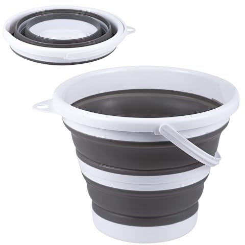 Cubo plegable de 3 L, 3 L, plegable, para la playa, para ahorrar espacio, plegable, para exteriores, pesca, arenero, camping, color gris