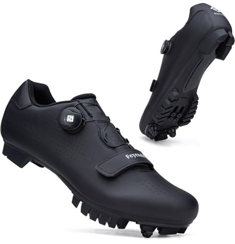 Feyenold Fahrradschuhe Herren Mountainbike Schuhe Damen MTB Radsport Schuhe Kompatibel mit SPD Cleats Schwarz 38 EU