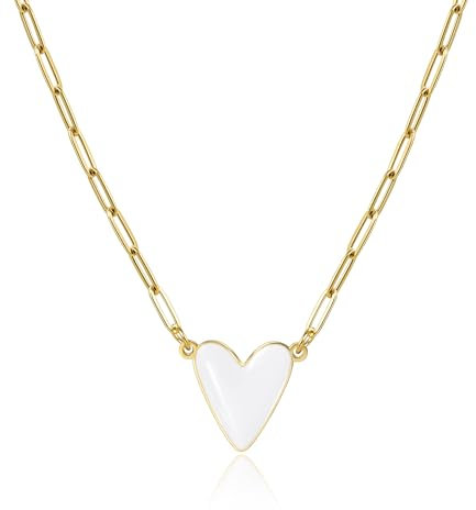 Candyfancy Collana da donna a forma di cuore smaltato, in acciaio inox placcato oro, con ciondolo a forma di cuore, 45 + 5 cm, viola, blu, bianco, nero, rosa, ciondolo a forma di cuore, Acciaio