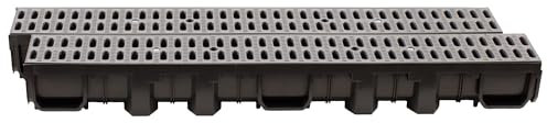 ScarMaxx - 2m Entwässerungsrinne - Bodenrinne - Regenwasser Ablauf - A15 Bauhöhe 115 mm - Komplett Set - für Eck und Kreuzverbindung - Stegrost Klassisch Grau - 13x200x11,5cm