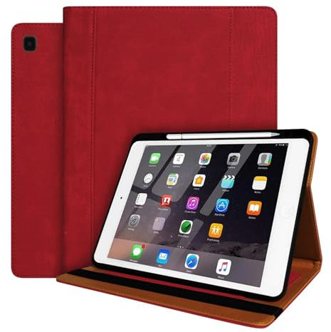 World biz Funda de cuero para iPad de 9.7 pulgadas, iPad 6ª/5ª generación 2018 2017/iPad Air 2/Air 1, funda de cuero premium con bolsillo y soporte para lápices, apagado y encendido automático, color