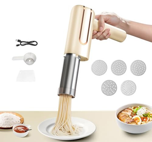 Nudelmaschine, Nudelmaschine, Nudelmaschine Elektrisch mit 9 Zubehörteilen Tragbare Nudelmaschine Elektrisch Nudelmaschine mit Batteriestandsanzeige für zubereitete Spaghetti/Fettuccine