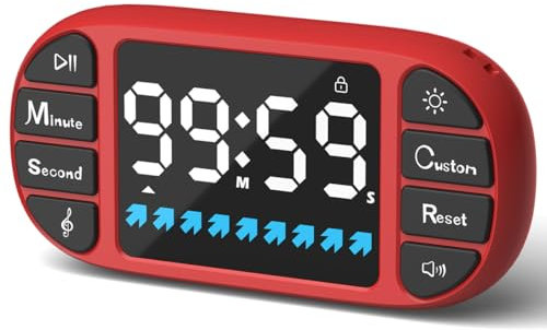 Digitaler Küchentimer -Magnetischer Countdown-Timer, große 3,6 Zoll LED-Anzeige, 3 Helligkeitsstufen, 4 Lautstärkestufen, 4 Alarmtöne für Kinder, Schule, Klassenzimmer, Haushalt und Kochen (Rot)