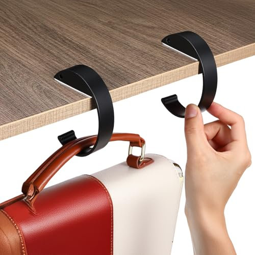 Nogeqi 2 Stück Hochfeste Taschenhalter für Tisch, Antirutsch Handtaschenhalter Tisch, Legierung Robuster Taschenhaken Tragbarer Handtaschen Halterung C Förmig Tischhaken für Schreibtisch Büro