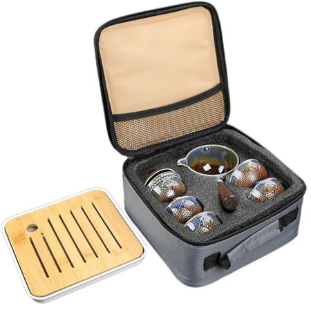 LIFKOME Portátil De Té Cerámico con Tetera Giratoria Resistente Al Calor Diseño Elegante y Ergonómico para Viajes y Reuniones Familiares Incluye Bolsa De Transporte