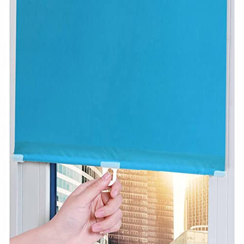 Verdunkelungsrollo für Dachfenster und Türen, einziehbare Markise für Balkone, Sichtschutz Vorhänge, einfach zu installieren mit Saugnäpfen, Blau, 30x125cm