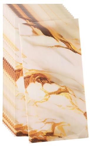 sourcing map 10pcs Peel and Stick Wall Panels 23.6 x 11.8 Skin Feel Brick Wallpapers (19.4 Sq. Ft. / 1.8 Sq.m. Coverage) Marble Tiles Adhesive Backsplash, White Gold
