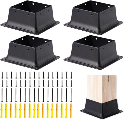 Base per pali 4x4, 4 pezzi, staffa ad ancoraggio per pali in legno per recinzioni, base per pali per pergola, ringhiere, cassette postali, deck (dimensioni interne 4x4) (4 pezzi)