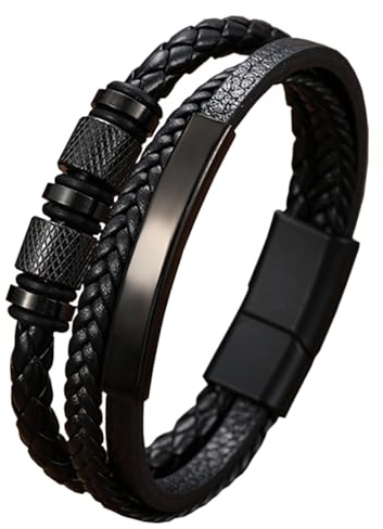 PacuM Smyckesarmband för Män Svart Personligt Läderarmband Män PU Läder Titan Armband Flätat Armband för Alla Hjärtans Dag Fars Dag Presenter Födelsedag