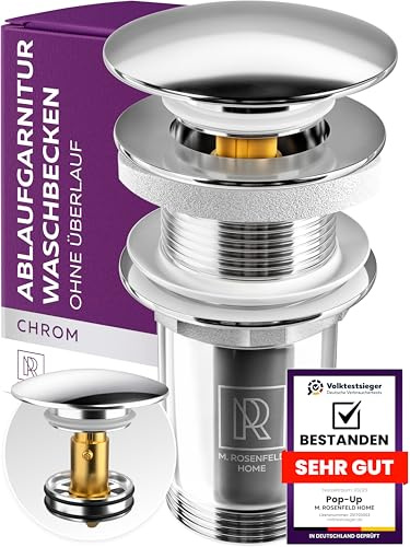 M. ROSENFELD HOME Ablaufgarnitur Waschbecken Ohne Überlauf 1 1/4 – Push Open Pop Up Ablaufventil für Waschtisch, Waschbeckenablauf & Abflussgarnitur, Waschbecken Zubehör