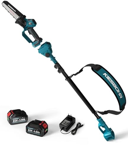 KIESBOHR CST01 2-IN1 Akku Hochentaster 15cm 2x 4000mAh | Bürstenlose Mini Kettensäge mit Teleskop, Automatische Kettenschmierung, max. 4m Arbeitshöhe, Werkzeuglose Kettenspannung