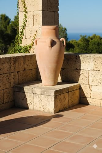 GartenGees Amphore mit 4 Henkeln,rötliche Terracotta,Tunesische Handarbeit,50cm hoch