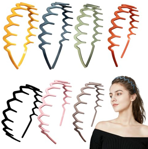 Mtbricey 7 PCS Zig Zag Headband for Women's Hair Plastic Non-Slip Shark Tooth Comb Headbands Hair Bands with Wavy Teeth for Women Men Face Washing Makeup Hair Styling Accessories (U Shape)