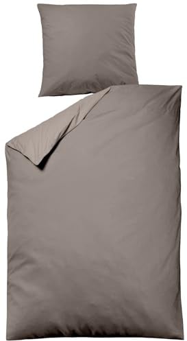 sleepling Satin Bettwäsche, 2-teiliges Set: 1x 135x200cm Bettbezug & 1x 80x80cm Kissenbezug, 100% Mako Baumwolle, Wendebettwäsche, Seidig Weich, Oeko-TEX, Made in EU, Waschbar bis 60 Grad, Taupe