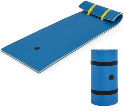 SOARS Materassino Galleggiante, Tappetino Galleggiante Mare 210 X 70 CM in Schiuma XPE, Materassino Piscina Avvolgibile con Design Cuscino, Cordino di Sicurezza e Cuscinetti Protettivi, Blu