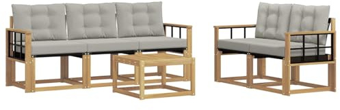 vidaXL Outdoor-Sofagarnitur mit Kissen 6 pcs Weiß und Hellgrau, Gartenmöbel, modernes Ecksofa, langlebige Terrassen-Sitze, stilvolle Lounge für deinen Outdoor-Bereich