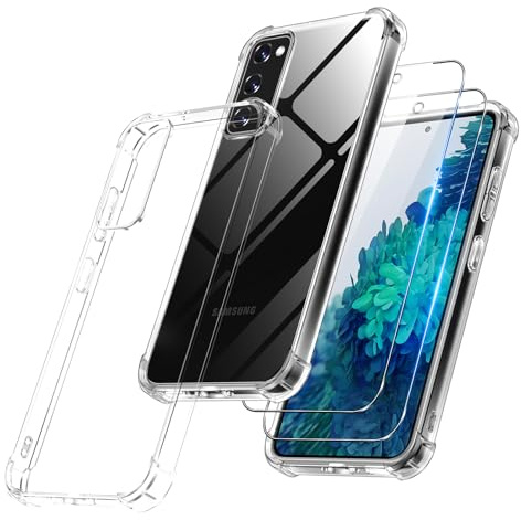 Vauki Coque pour Samsung Galaxy S20 FE 5G avec 2 Protection D'écran Verre Trempé, TPU Bumper Transparente Case, [Coussin d'air Intégré] Antichoc Antirayures Anti-Jaunissement Mince Housse, Transparent