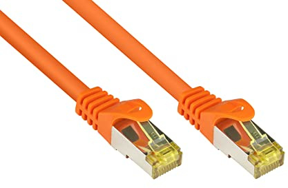 Good Connections RJ45 Ethernet LAN Patchkabel mit Cat. 7 Rohkabel und Rastnasenschutz RNS, S/FTP, PiMF, halogenfrei, 500MHz, OFC, 10-Gigabit-fähig (10/100/1000/10000-Base-T Ethernet Netzwerke) - z.B. für Patchpanel, Switch, Router, Modem - orange, 30 m