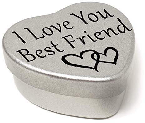 Perfect Way to Say I Love You. Beautiful Mini Silver Heart Tin with Sweets, Present to say I Love You. Tin Size 45mm x 45mm x20mm. (I Love You Best Friend)
