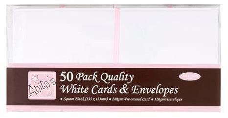 Anita's Juego de Tarjetas y Sobres Cuadrados (50 Unidades), Color Blanco