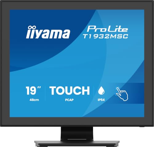 iiyama Prolite T1932MSC-B2S SXGA IPS PCAP Touchscreen-Monitor | 48 cm, 19, 10 Punkt Multitouch, kapazitiv, VGA, HDMI, DP, Audio-in, Lautsprecher, HDCP, IP54 (Front), VESA, schwarz