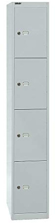 BISLEY Schließfachschrank Office, 1 Abteil, 4 Fächer, T 457 mm, Metall, 645 Lichtgrau, 45.7 x 30.5 x 180.2 cm