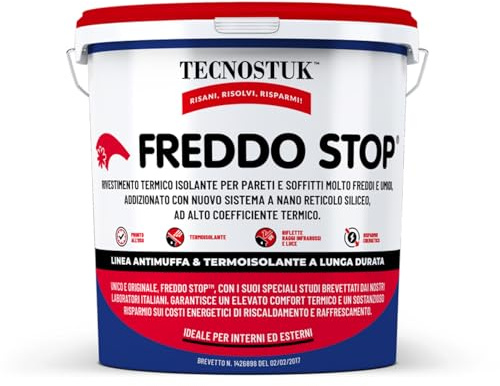 TECNOSTUK Freddo Stop 1 L. – Rivestimento Termico Isolante | con Nano-Reticolo Siliceo – Barriera Contro il Freddo per Pareti e Soffitti – Pronto all’Uso, Classe A+, Brevetto Italiano