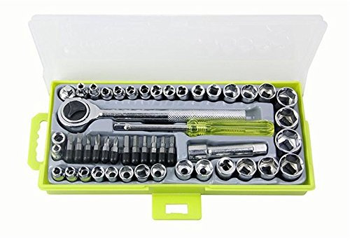 NUZAMAS 50-teiliges Steckschlüssel-Set, 6,35 mm (1/4 Zoll), 3/8 Zoll, umschaltbarer Ratschengriff, DR-Antrieb, Ratschenschlüssel, 12 Sechskant-Bits, Werkzeuge mit Koffer