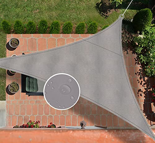 Ommda Sonnensegel Dreieckig Oxfordgewebe 95% Sonnencreme Sonnenschutz Garten Balkon und Terrasse Wasserdicht UV Schutz Grau 4x4x4m