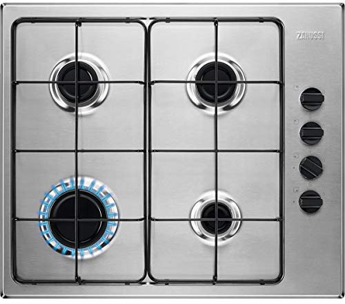 Zanussi ZGH62417XA Placa de gas, 4 fuegos, Mandos Laterales Giratorios, Parrillas esmaltadas, Bloqueo Seguridad, Termopar de Seguridad, Inox, 60 cm