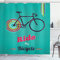 ABAKUHAUS Fahrrad Duschvorhang, Retro Fahrrad-Entwurf, Stoffliches Gewebe Badezimmerdekorationsset mit Haken, 175 x 180 cm, Schwarz Pink Teal