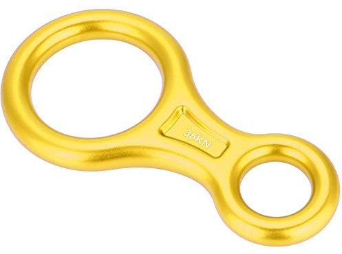 Tbest Climbing 8 Ring Terminal 8 Descender, 35KN Heavy Duty Climb Aluminum Figure 8 Descender Rigging Plate, Outdoor Rappel Rock Climbing Gear Downhill Ring Equipment Belay Device(Gold)