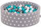 KiddyMoon Rund Bällebad Bällepool 90X30cm/200 Bälle ∅ 7Cm Sterne-Muster Ballgruben Für Babys Spielbad Kleinkinder, Hergestellt In Der EU, Grausterne: Grau/Weiß/Türkis