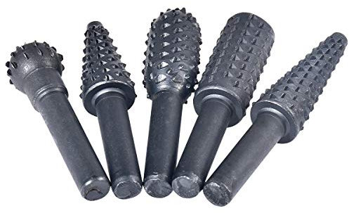 KATUR Rotary Burr Rasp Set, 5pcs 1/4'' 6mm Shank Wood Carving Drill Bits, Rasp Chisel Shaped Rotating Embossed Grinding Head