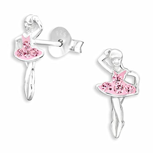 Monkimau Mädchen Ohrringe Ballerina Tänzerin Ohrstecker aus 925 Sterling Silver echt Silber mit 8 Kristallen