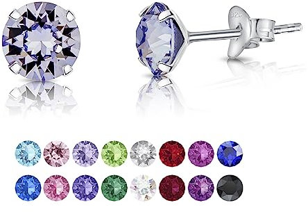 Orecchini Donna Argento 925 con Cristalli Swarovski® Elements - Orecchini Punto Luce Argento 925 - Brillanti Piccoli a Lobo Donna - Brillantini di Cristallo Colorati Lilla/Lavanda