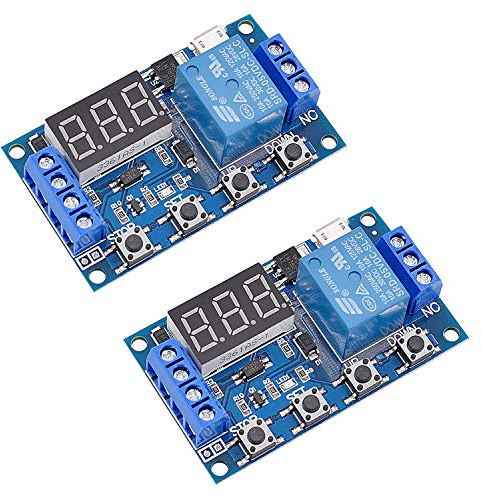 [2 Pack] DC 6-30V Timer Relay Programmable Delay Relay Module Cycle Timer with LED Display / 5V Micro USB, Smart Home Controller