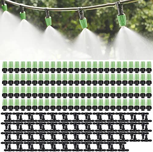MSDADA Kit Irrigazione a Goccia, 100 Pezzi Gocciolatore Impianto Automatico Micro Goccia, Regolabile, per Irrigazione Giardino, Prato e Vaso di Fiori (Verde)