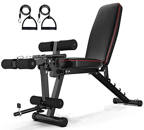 GJXJY Fitnessbank Bauchtrainer Hantelbank Verstellbar Klappbar mit Pull-Seilen Rückenlehne 4-Fach, Beinhalterung, Geeignet für Einsteiger für Zuhause Bis 200 Kg Belastbar
