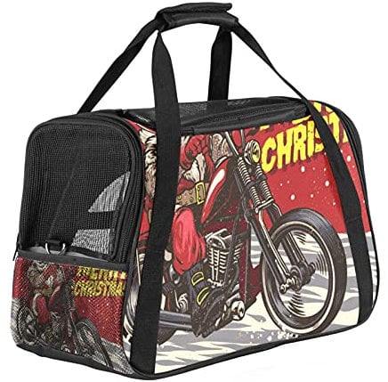 Pet Carrier Senior Biker Wear Santa Claus Costume Riding Chopper Motor Soft-Sided Pet Travel Carriers for Cats,Dogs Puppy Comfort Portable Foldable Pet Bag Airline Approved
