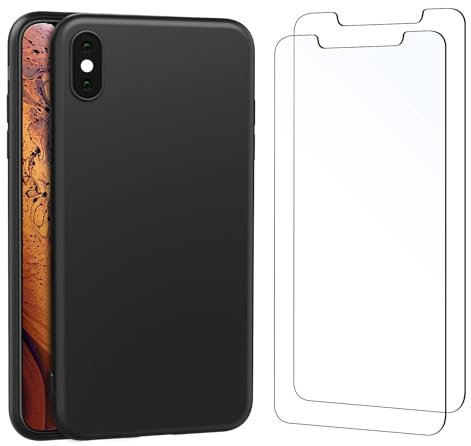 NEW'C Coque pour iPhone XS Max Silicone Ultra Fine Noir et 2 × Verre trempé Film Protection écran pour iPhone XS Max