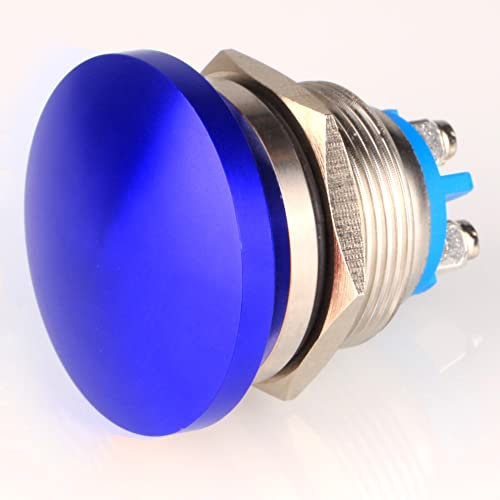 Guuzi 22mm 3V/6V/12V/24V/48V/110V/220V Pulsante Momentaneo Testa A Fungo In Metallo Pulsante Di Avvio Rotondo 1No On Off Terminale A Vite A Cupola Con Ripristino Automatico (Blu)