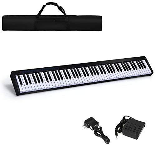 RELAX4LIFE E-Klavier 88 Tasten, Digitales Piano mit 128 Rhythmen & 128 Tönen, Digitalklavier-Tastatur, Keyboard mit MIDI-/Bluetooth, E-Piano mit Pedal & Tragetasche, für Anfänger und Profi (Schwarz)