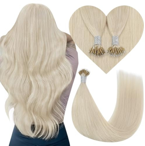 45cm Nanoring Extensions Echthaar Blond Nano Ring Hair Extensions Platinblond Nanoring Haarverlangerung Echthaar Nano Beads Hair Extensions 50g 1g/s #60A