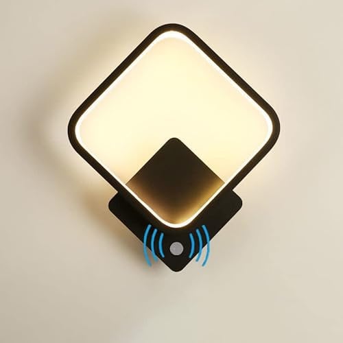 Modern LED Wandlampe mit Bewegungsmelder 18W 3000K Wandleuchte aus Aluminium mit Bewegungssensor Wandbeleuchtung für Flur Korridor Treppenhaus Balkon Wohnzimmer Schlafzimmer Lampe Schwarz Sensorlampe