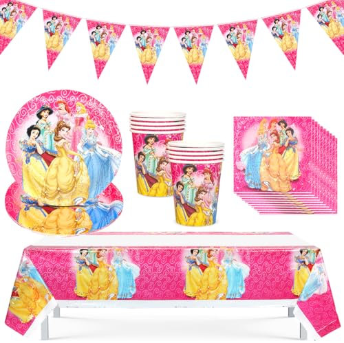Geburtstag Geschirr Kit Rosa, partygeschirr kindergeburtstag, partygeschirr mädchen, 62 Stück Partyset Kindergeburtstag mit Papptelle Servietten Tischdekoration Partydekoration