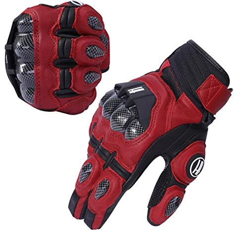 Harssidanzar MotorräderHandschuhe für Herren und Damen, Vollfinger Motorradfahren Powersports Knöchelschutz Straßenrennen Handschuhe KM046,Ochsenblut/Schwarz, Größe L