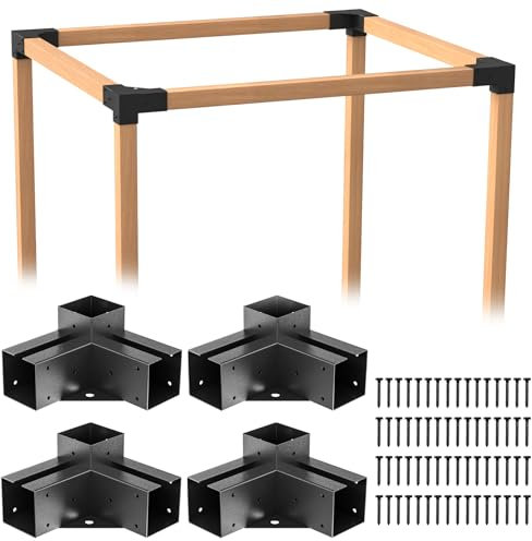 Wilkblck Lot de 4 Supports de pergola, kit de pergola à 3 Voies à Angle Droit surélevé en Bois pour pergola/tonnelle pour Bois de 4 x 4